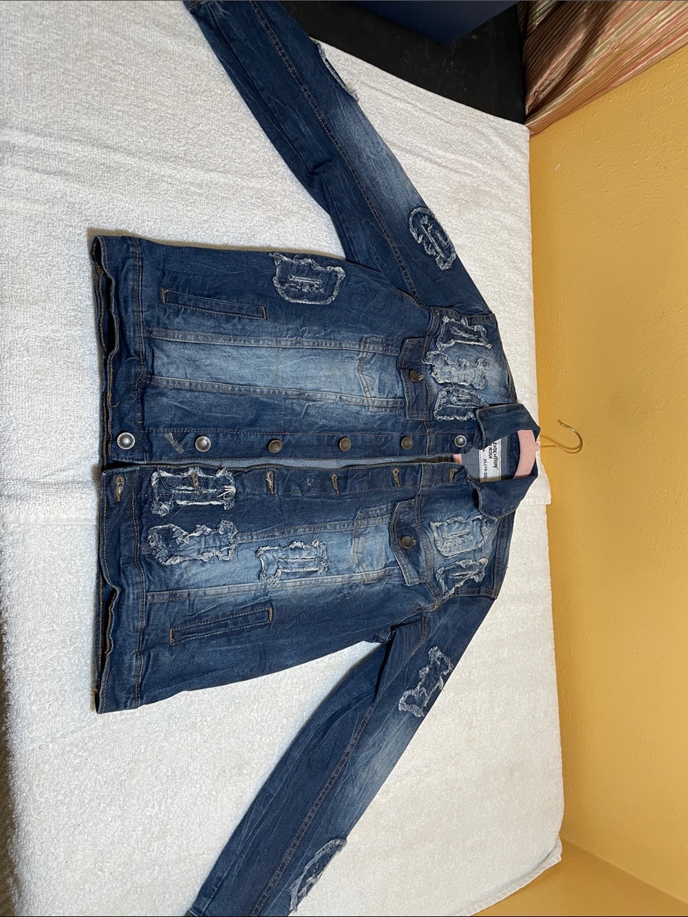 Distressed Dark Blue Denim Jean Jacket -